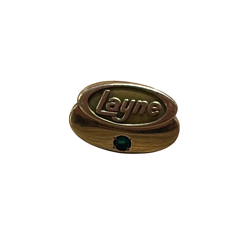 Vintage Layne 10K Solid Gold Service Lapel Pin with Green Gemstone CTO 2.4 Grams